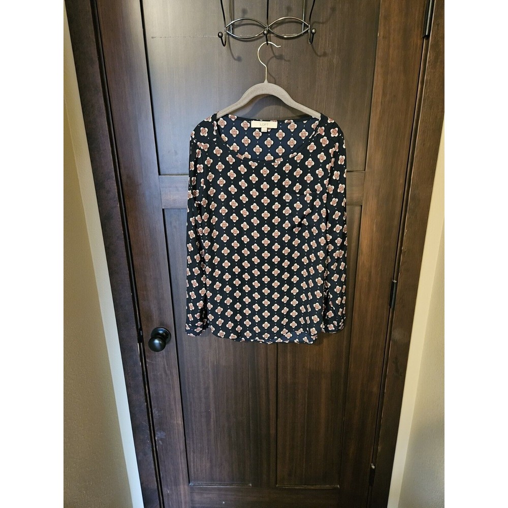 EUC Ann Taylor LOFT Women's Boho Flower Long Sleeve Tunic Shirt Top Size Small